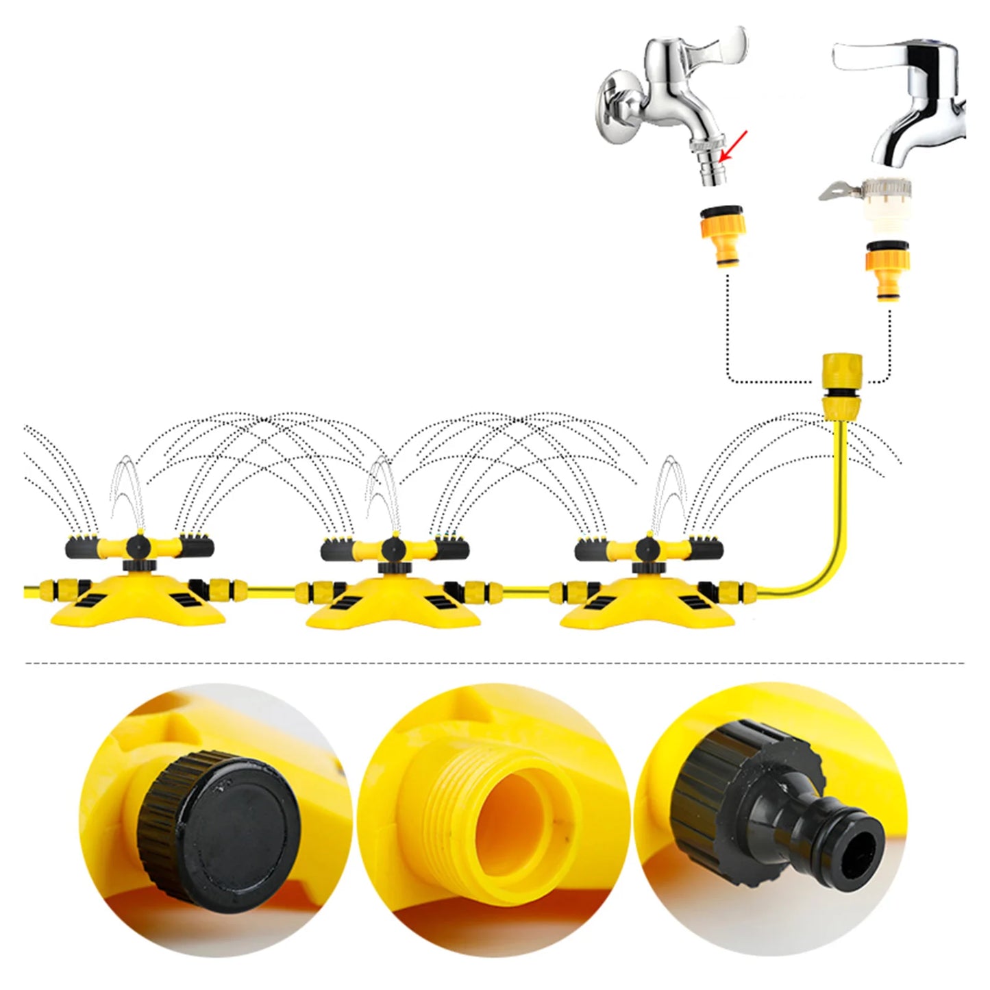 Garden Lawn Sprinkler 360 Degree Automatic Rotating Sprinkler Nozzle Nursery Irrigation Rotating Trigeminal Sprinkler Tandem