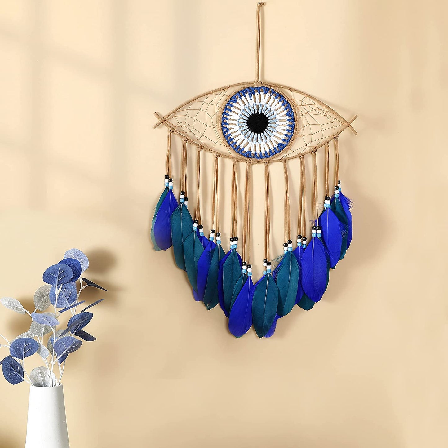 Dream Catchers - Evil Eye Dream Catcher for Wall Decor, Handmade Blue Dreamcatcher for Wall Art Apartment, Good Luck Charm for Home Offices Living Spaces (Blue)
