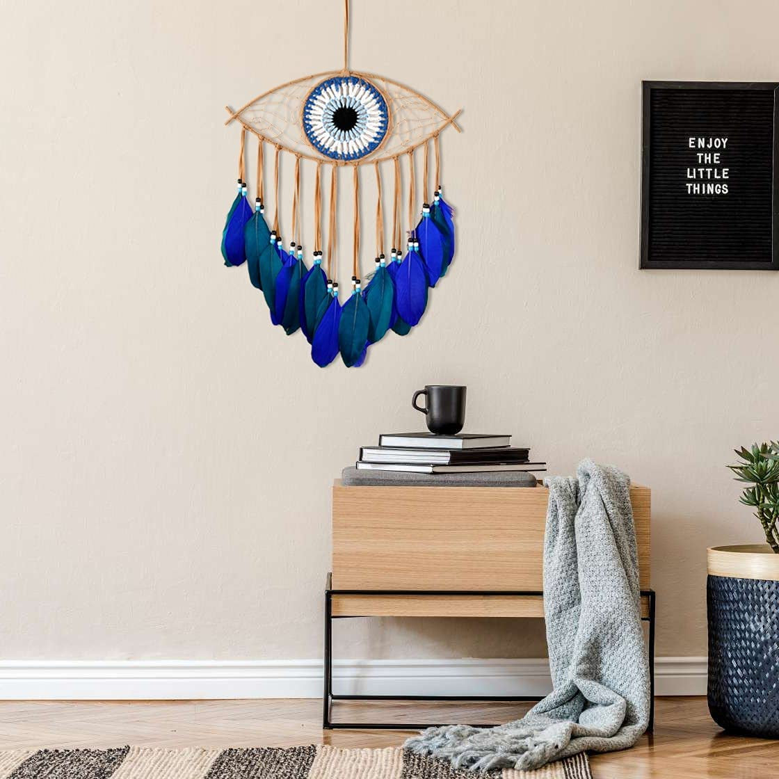 Dream Catchers - Evil Eye Dream Catcher for Wall Decor, Handmade Blue Dreamcatcher for Wall Art Apartment, Good Luck Charm for Home Offices Living Spaces (Blue)