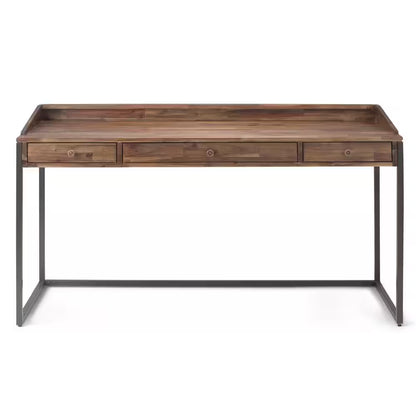 Ralston Solid Acacia Wood Modern Industrial 60 In. Wide Writing Office Desk in Rustic Natural Aged Brown