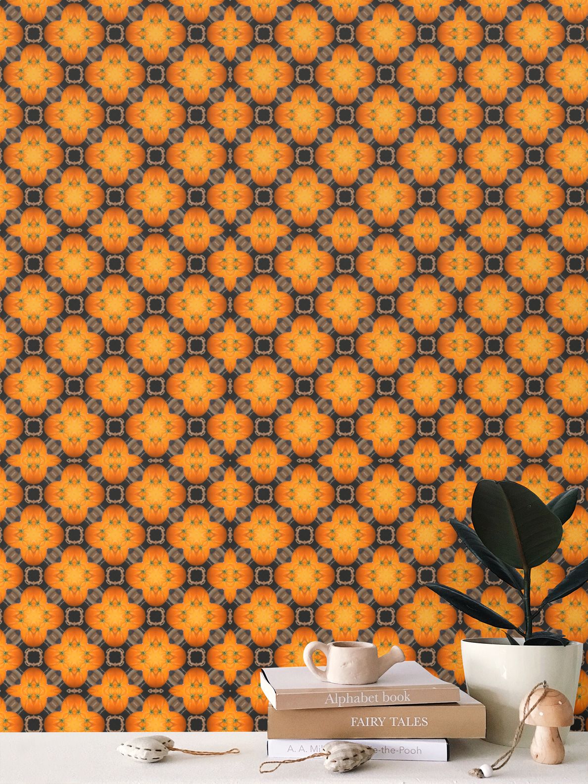 Orange print Wall paper