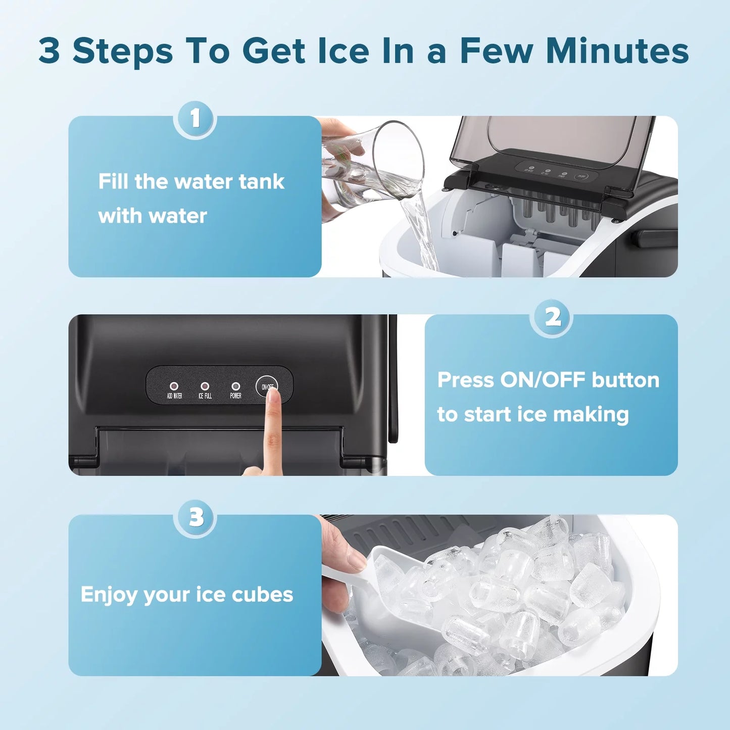 Countertop Ice Maker, Portable Ice Machine with Handle, 26Lbs/24H, 9 Cubes Ready in 6 Mins, One-Click Operation Ice Makers with Ice Scoop and Basket, for Kitchen/Office/Bar/Party (Black)