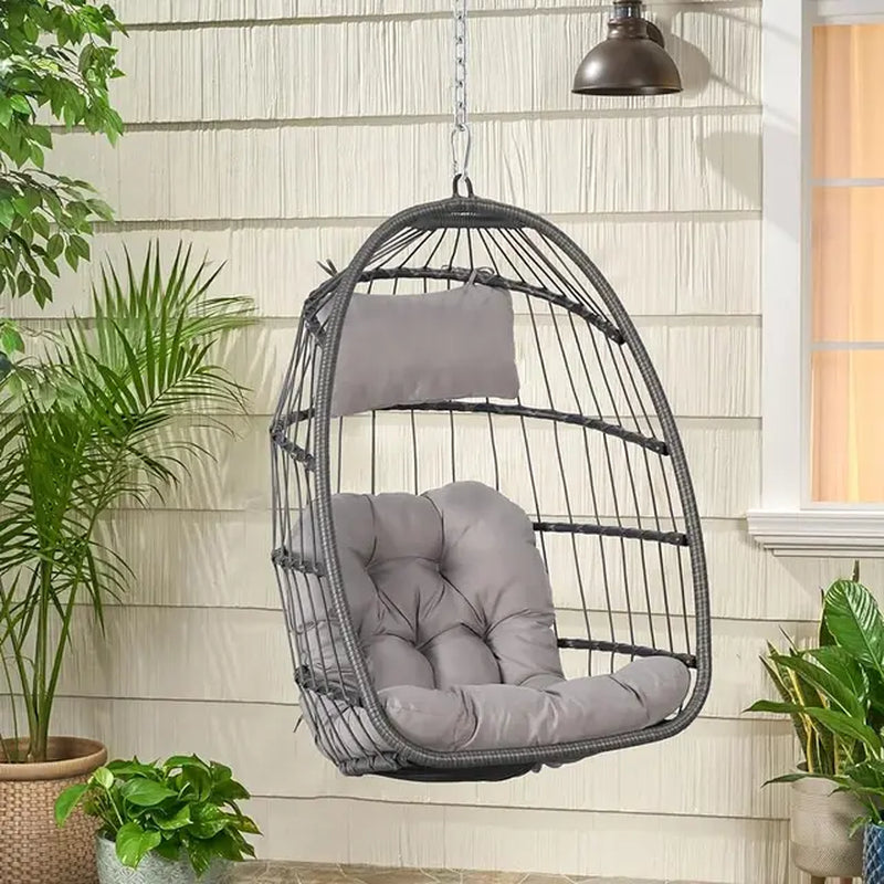 Egg Swing Chair with Stand, Rattan Wicker Hanging Egg Chair for Indoor Outdoor Bedroom Patio Hanging Basket Chair Hammock