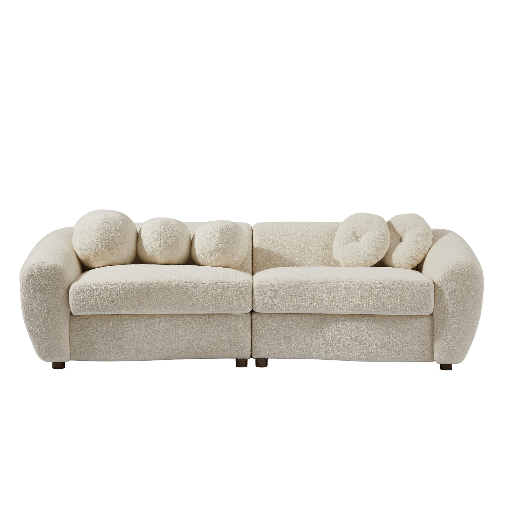 87" Loveseat Curved Sofa with 5 Pillows, Upholstered Teddy Fabric Couch for Living Room, Beige