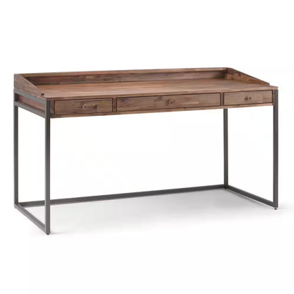 Ralston Solid Acacia Wood Modern Industrial 60 In. Wide Writing Office Desk in Rustic Natural Aged Brown