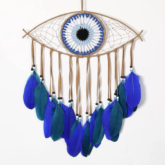 Dream Catchers - Evil Eye Dream Catcher for Wall Decor, Handmade Blue Dreamcatcher for Wall Art Apartment, Good Luck Charm for Home Offices Living Spaces (Blue)