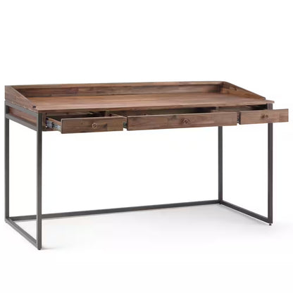 Ralston Solid Acacia Wood Modern Industrial 60 In. Wide Writing Office Desk in Rustic Natural Aged Brown