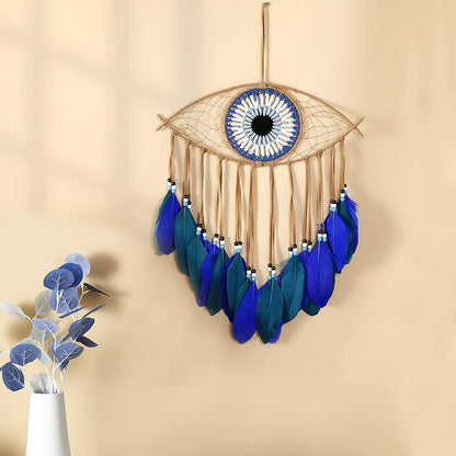 Dream Catchers - Evil Eye Dream Catcher for Wall Decor, Handmade Blue Dreamcatcher for Wall Art Apartment, Good Luck Charm for Home Offices Living Spaces (Blue)