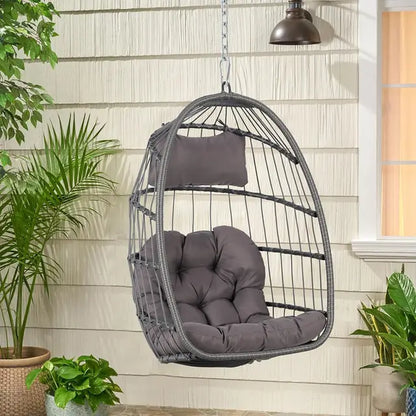 Egg Swing Chair with Stand, Rattan Wicker Hanging Egg Chair for Indoor Outdoor Bedroom Patio Hanging Basket Chair Hammock