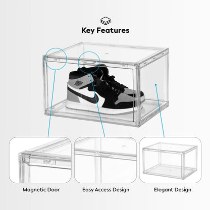 Shoe Storage - 10 Pack Plastic Shoe Storage Boxes - Clear Shoe Storage Boxes Stackable - Magnetic Side Opening Shoe Storage Organizer - Space-Saving Stackable Shoe Boxes - Clear